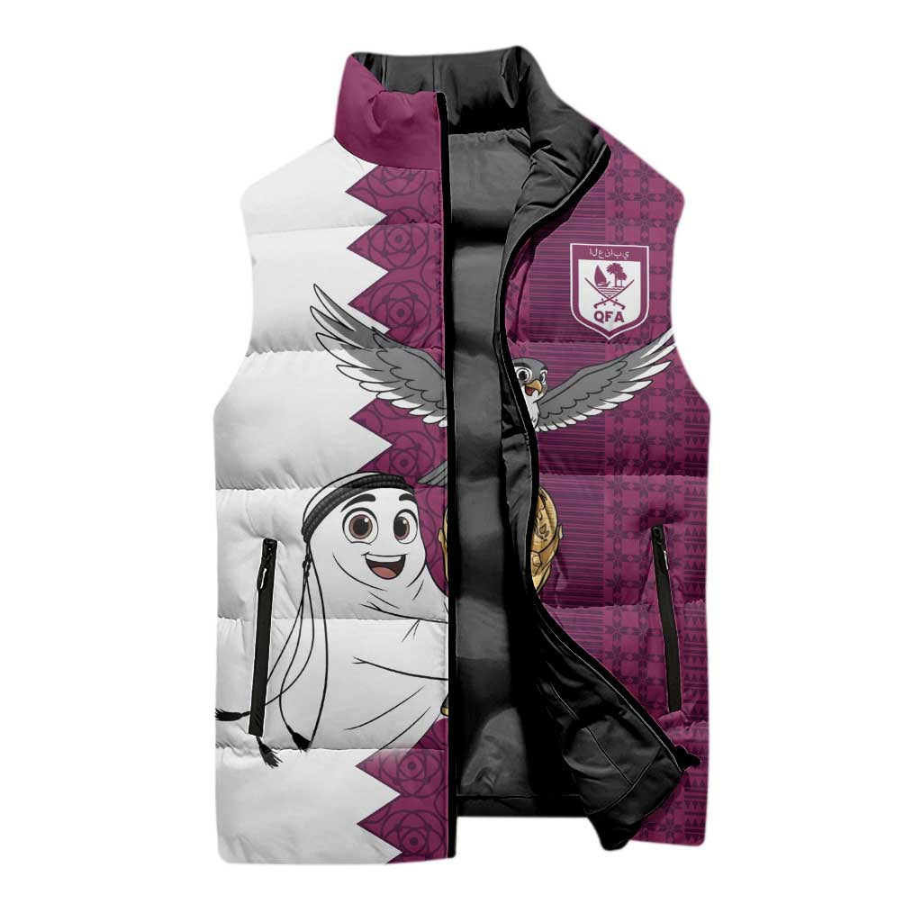 Qatar WC26 Custom Sleeveless Puffer Jacket Funny La'eeb with Arabic Pattern