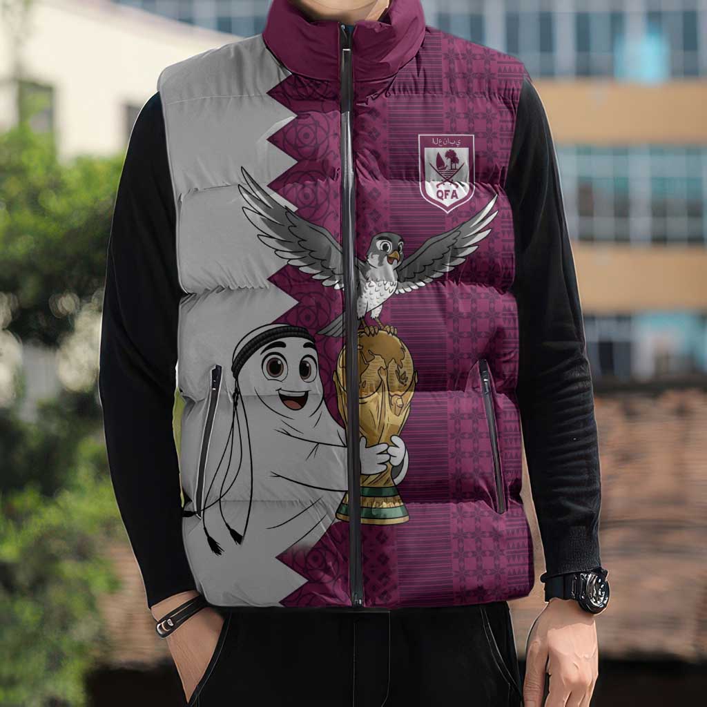 Qatar WC26 Custom Sleeveless Puffer Jacket Funny La'eeb with Arabic Pattern