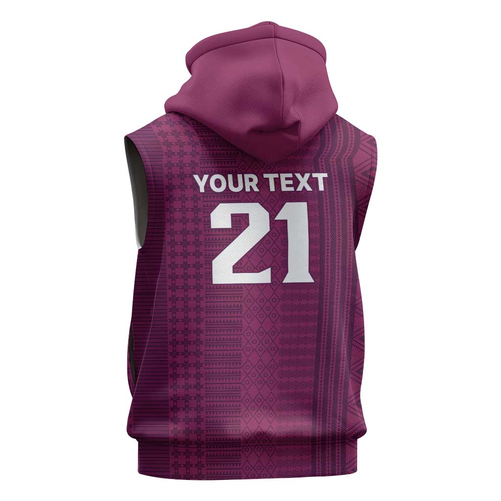 Qatar WC26 Custom Sleeveless Zip Hoodie Funny La'eeb with Arabic Pattern