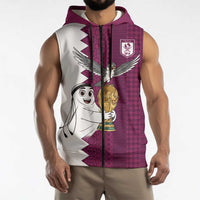 Qatar WC26 Custom Sleeveless Zip Hoodie Funny La'eeb with Arabic Pattern