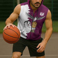 Qatar WC26 Custom Sleeveless Zip Hoodie Funny La'eeb with Arabic Pattern