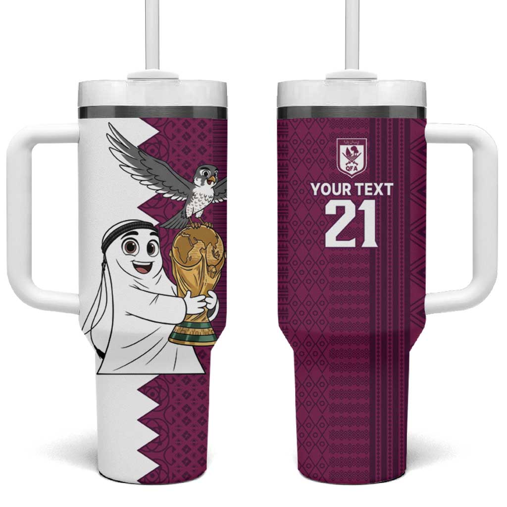 Qatar WC26 Custom Tumbler With Handle Funny La'eeb with Arabic Pattern