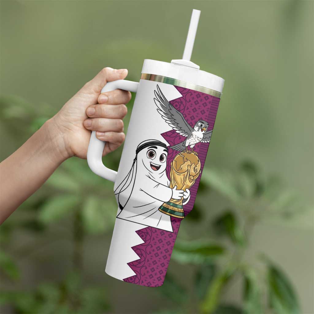 Qatar WC26 Custom Tumbler With Handle Funny La'eeb with Arabic Pattern