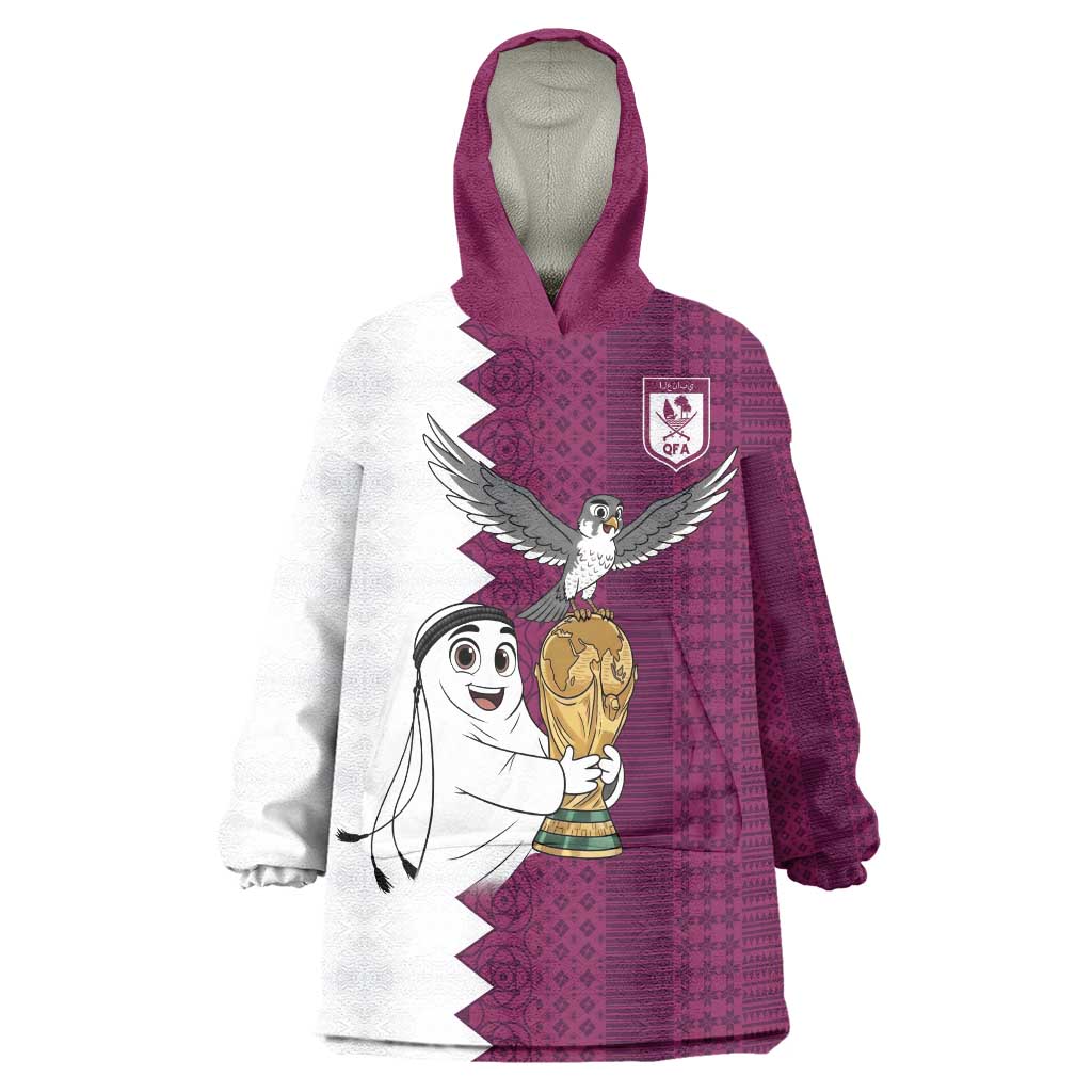 Qatar WC26 Custom Wearable Blanket Hoodie Funny La'eeb with Arabic Pattern