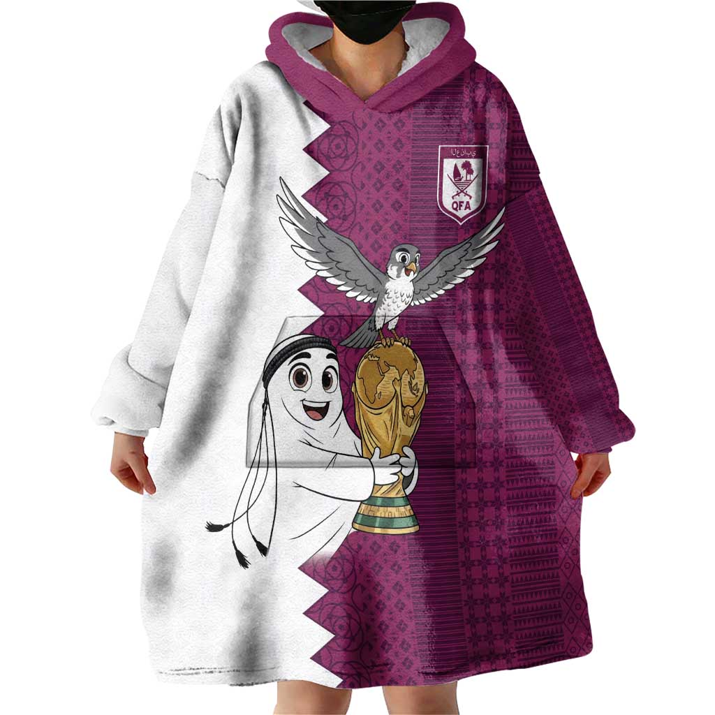 Qatar WC26 Custom Wearable Blanket Hoodie Funny La'eeb with Arabic Pattern