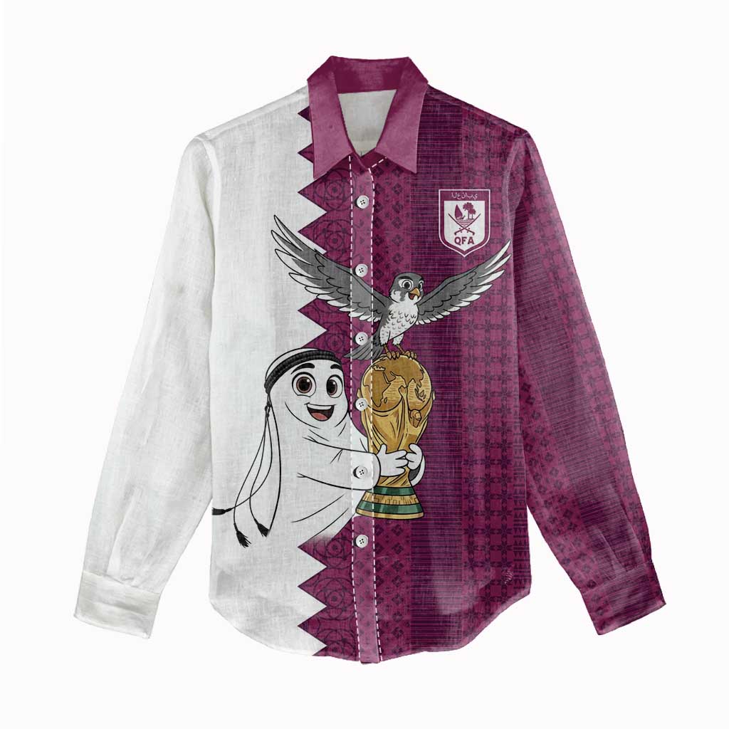 Qatar WC26 Custom Women Casual Shirt Funny La'eeb with Arabic Pattern