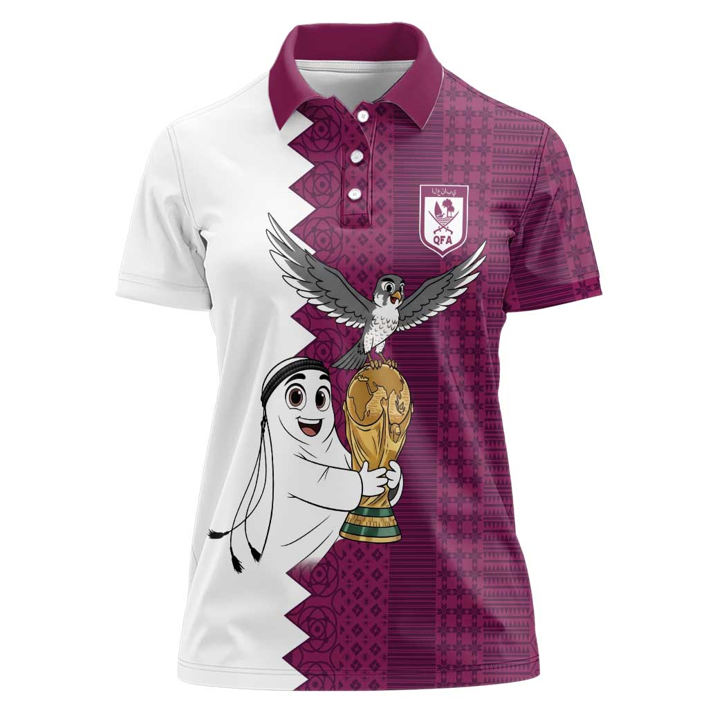 Qatar WC26 Custom Women Polo Shirt Funny La'eeb with Arabic Pattern