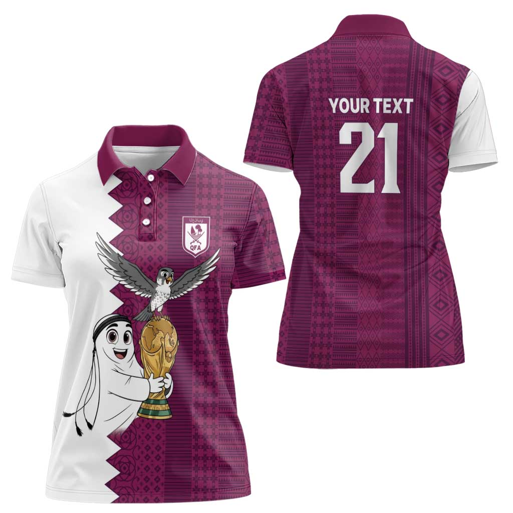 Qatar WC26 Custom Women Polo Shirt Funny La'eeb with Arabic Pattern