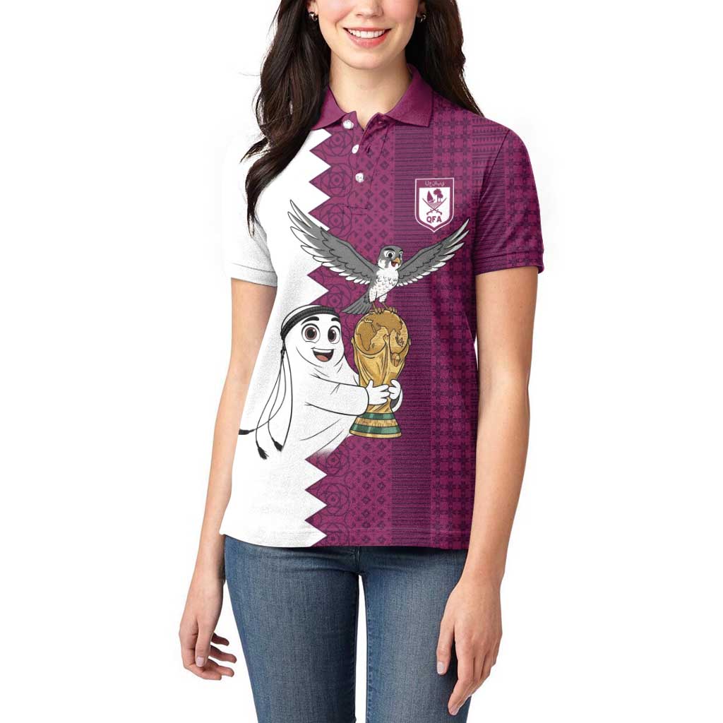 Qatar WC26 Custom Women Polo Shirt Funny La'eeb with Arabic Pattern