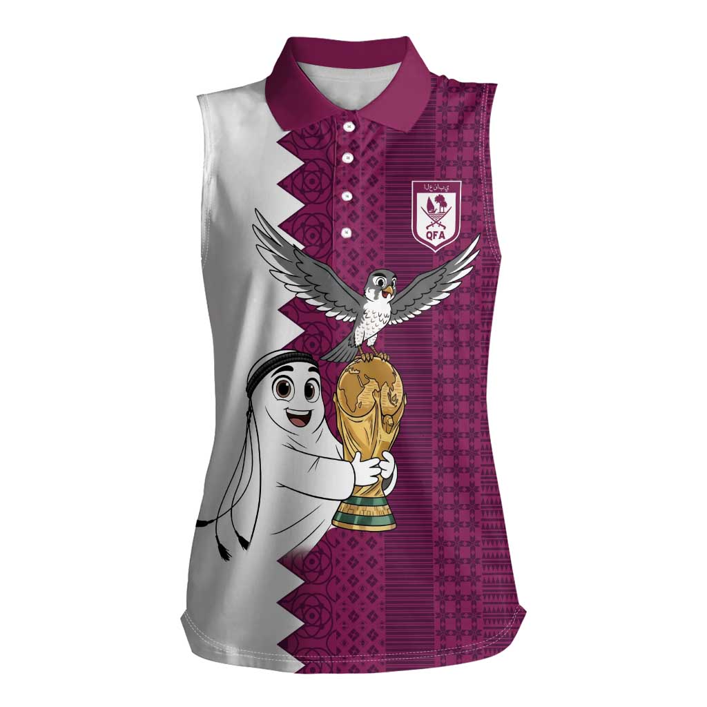 Qatar WC26 Custom Women Sleeveless Polo Shirt Funny La'eeb with Arabic Pattern