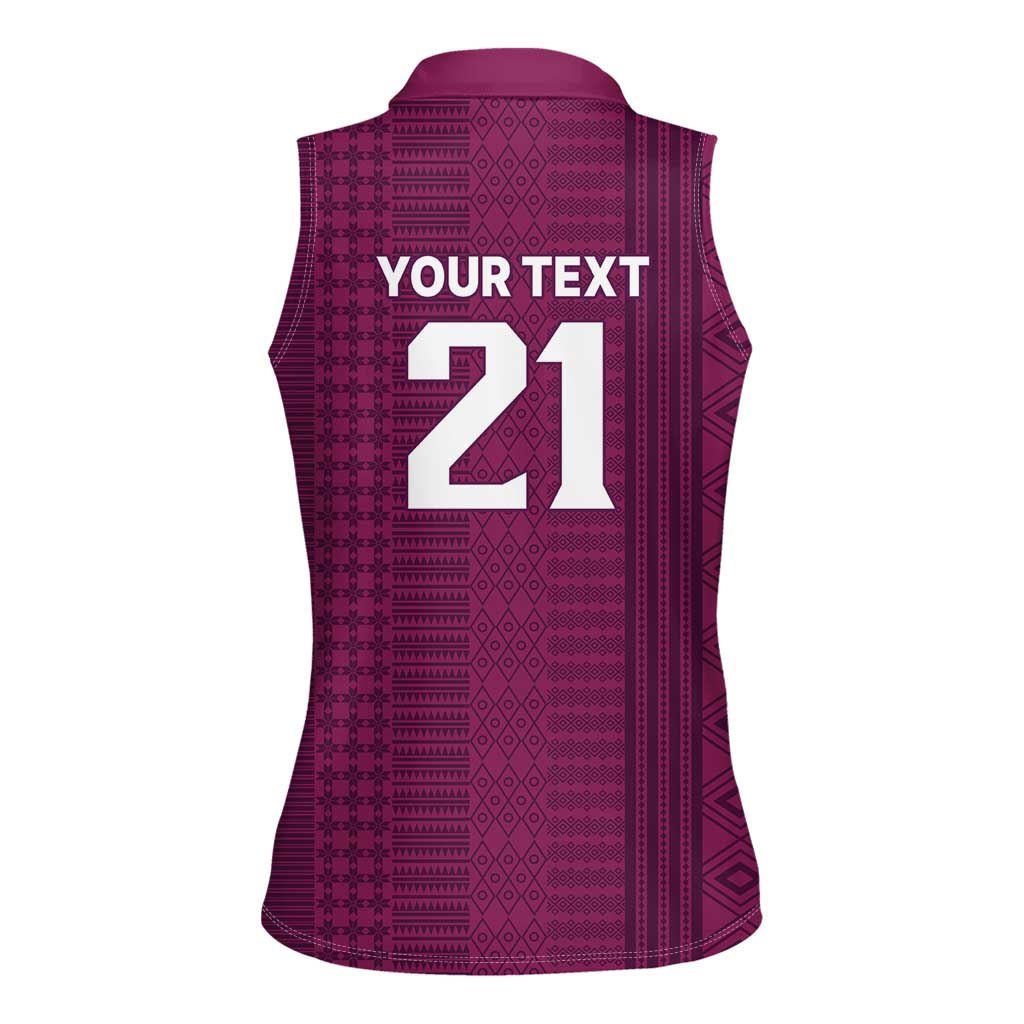 Qatar WC26 Custom Women Sleeveless Polo Shirt Funny La'eeb with Arabic Pattern