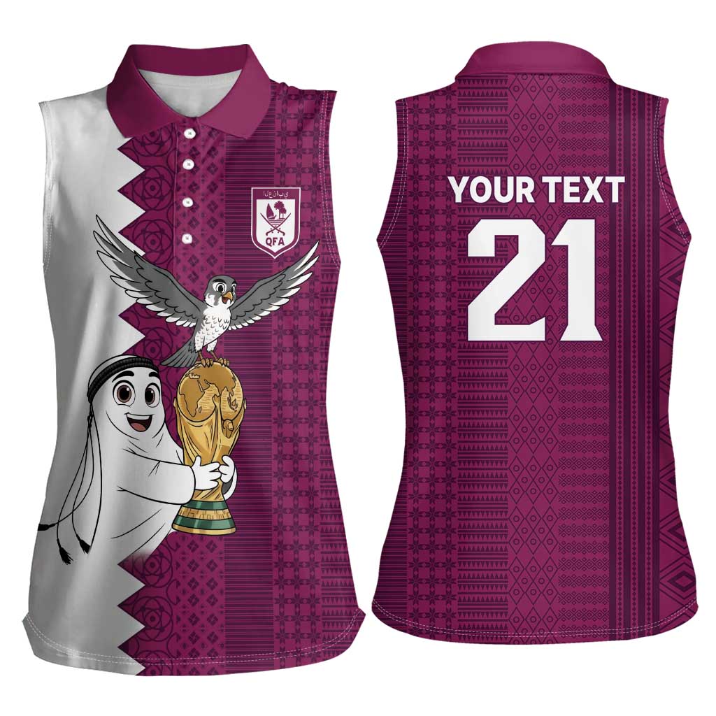 Qatar WC26 Custom Women Sleeveless Polo Shirt Funny La'eeb with Arabic Pattern
