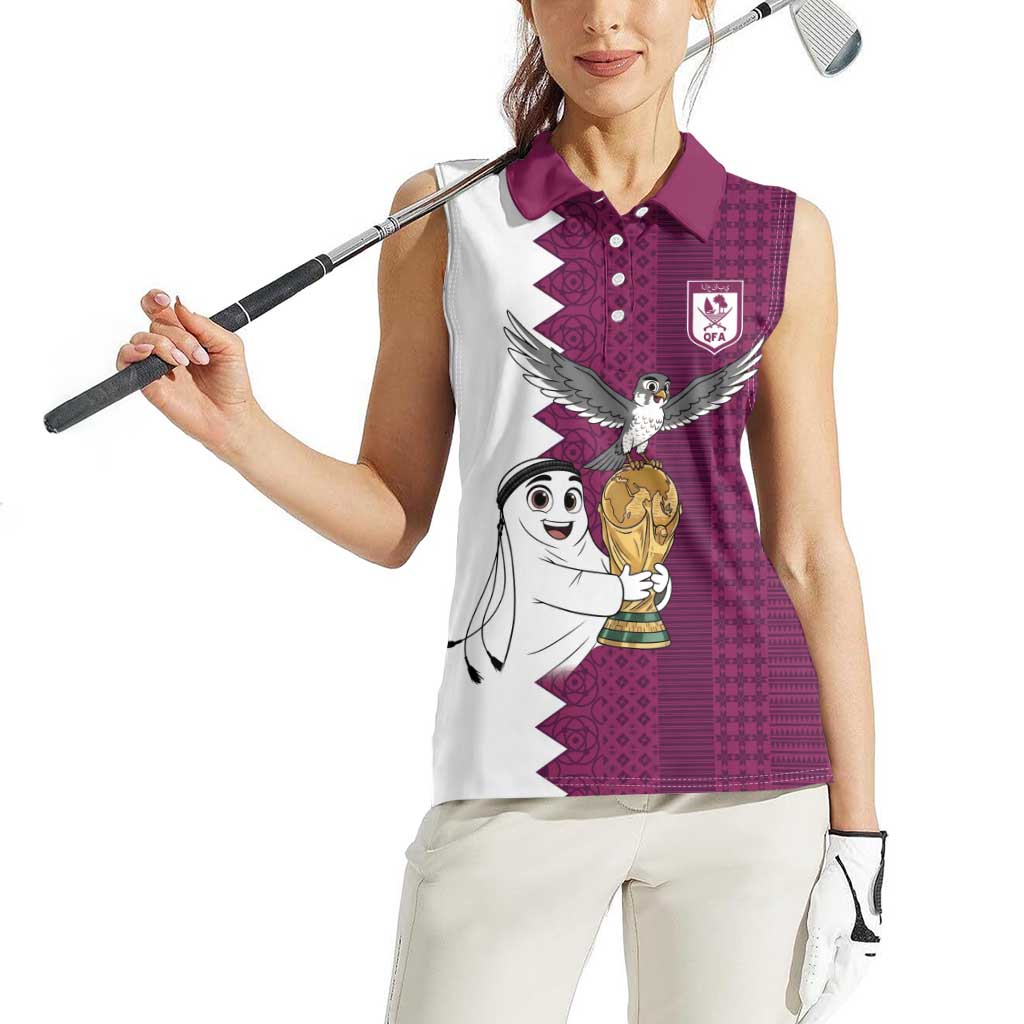 Qatar WC26 Custom Women Sleeveless Polo Shirt Funny La'eeb with Arabic Pattern