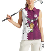 Qatar WC26 Custom Women Sleeveless Polo Shirt Funny La'eeb with Arabic Pattern
