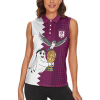 Qatar WC26 Custom Women Sleeveless Polo Shirt Funny La'eeb with Arabic Pattern