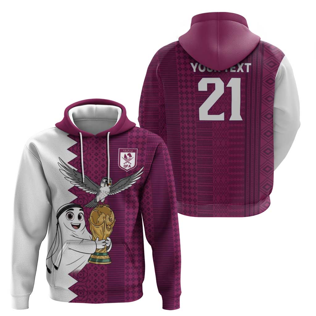 Qatar WC26 Custom Zip Hoodie Funny La'eeb with Arabic Pattern