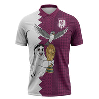 Qatar WC26 Custom Zipper Polo Shirt Funny La'eeb with Arabic Pattern