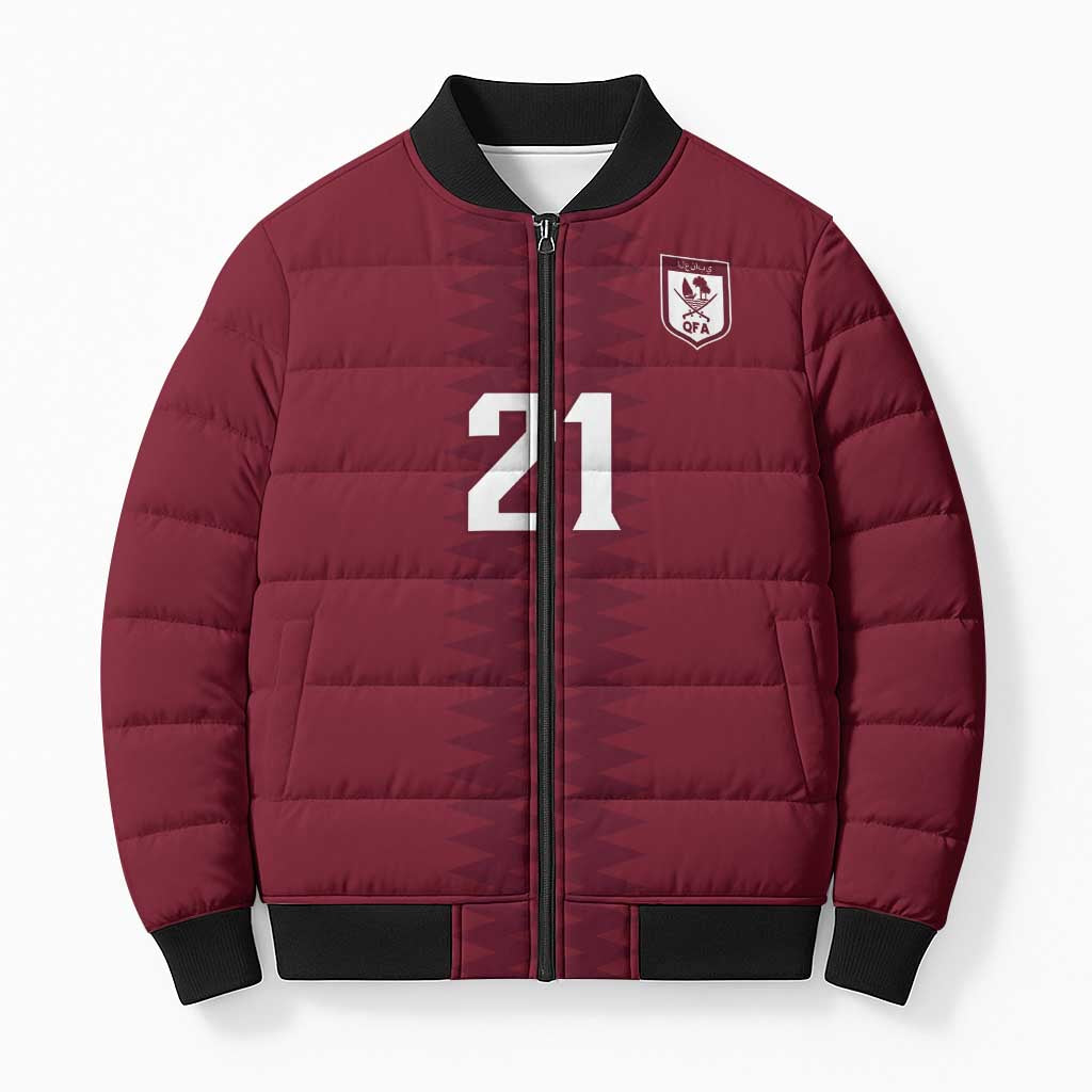 Qatar WC26 Custom Bomber Puffer Jacket Maroon One Zigzag Pattern