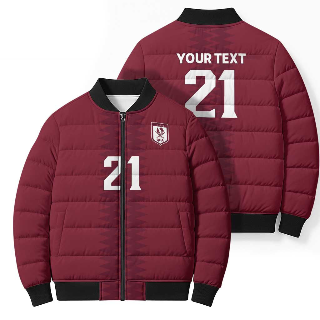 Qatar WC26 Custom Bomber Puffer Jacket Maroon One Zigzag Pattern