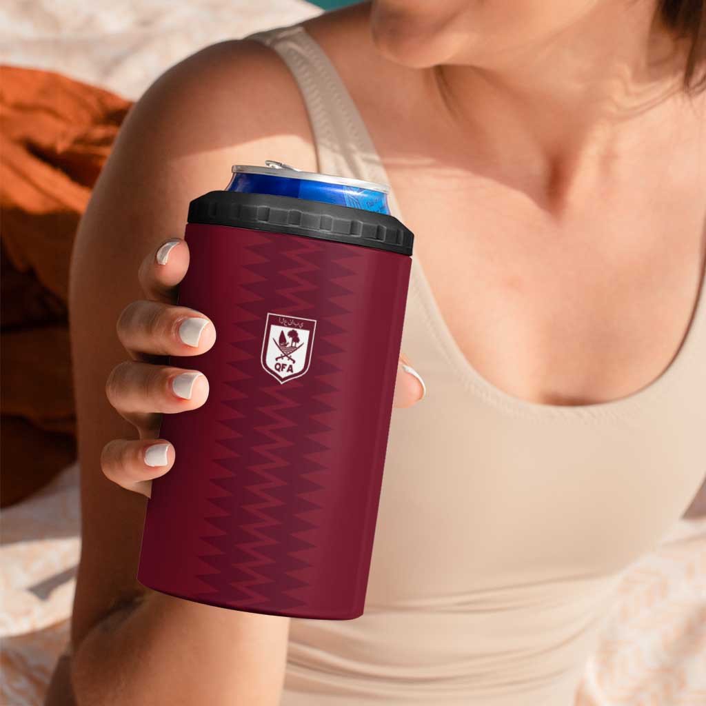 Qatar WC26 Custom 4 in 1 Can Cooler Tumbler Maroon One Zigzag Pattern