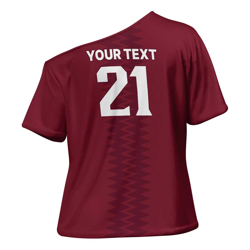 Qatar WC26 Custom Cross Shoulder Shirt Maroon One Zigzag Pattern