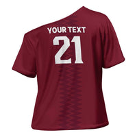 Qatar WC26 Custom Cross Shoulder Shirt Maroon One Zigzag Pattern