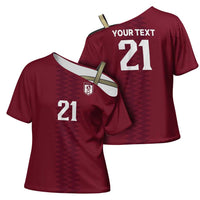 Qatar WC26 Custom Cross Shoulder Shirt Maroon One Zigzag Pattern