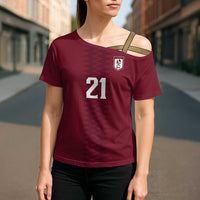 Qatar WC26 Custom Cross Shoulder Shirt Maroon One Zigzag Pattern