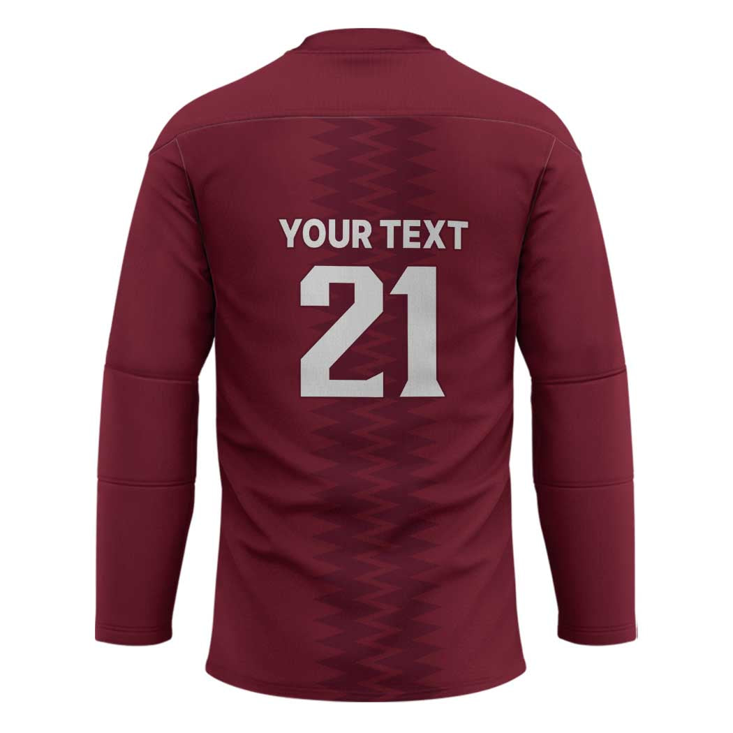 Qatar WC26 Custom Hockey Jersey Maroon One Zigzag Pattern