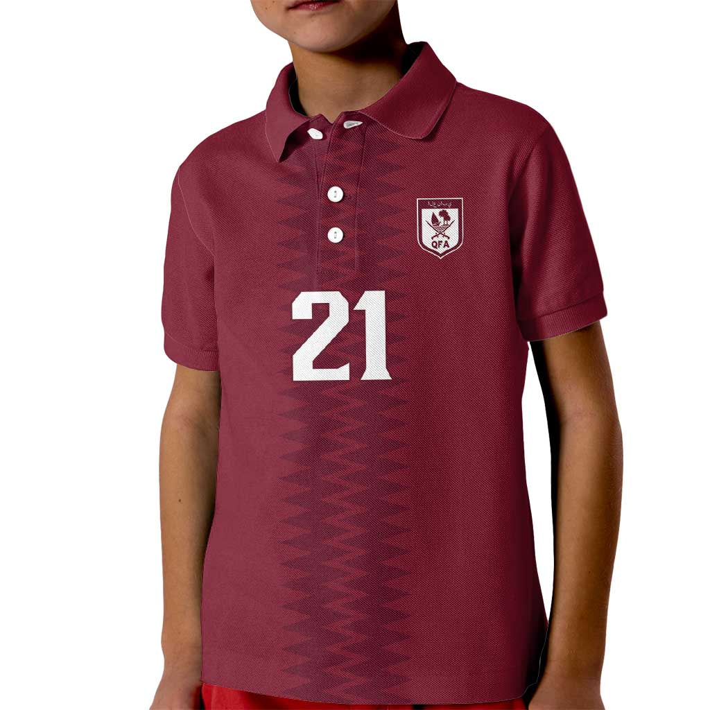 Qatar WC26 Custom Kid Polo Shirt Maroon One Zigzag Pattern