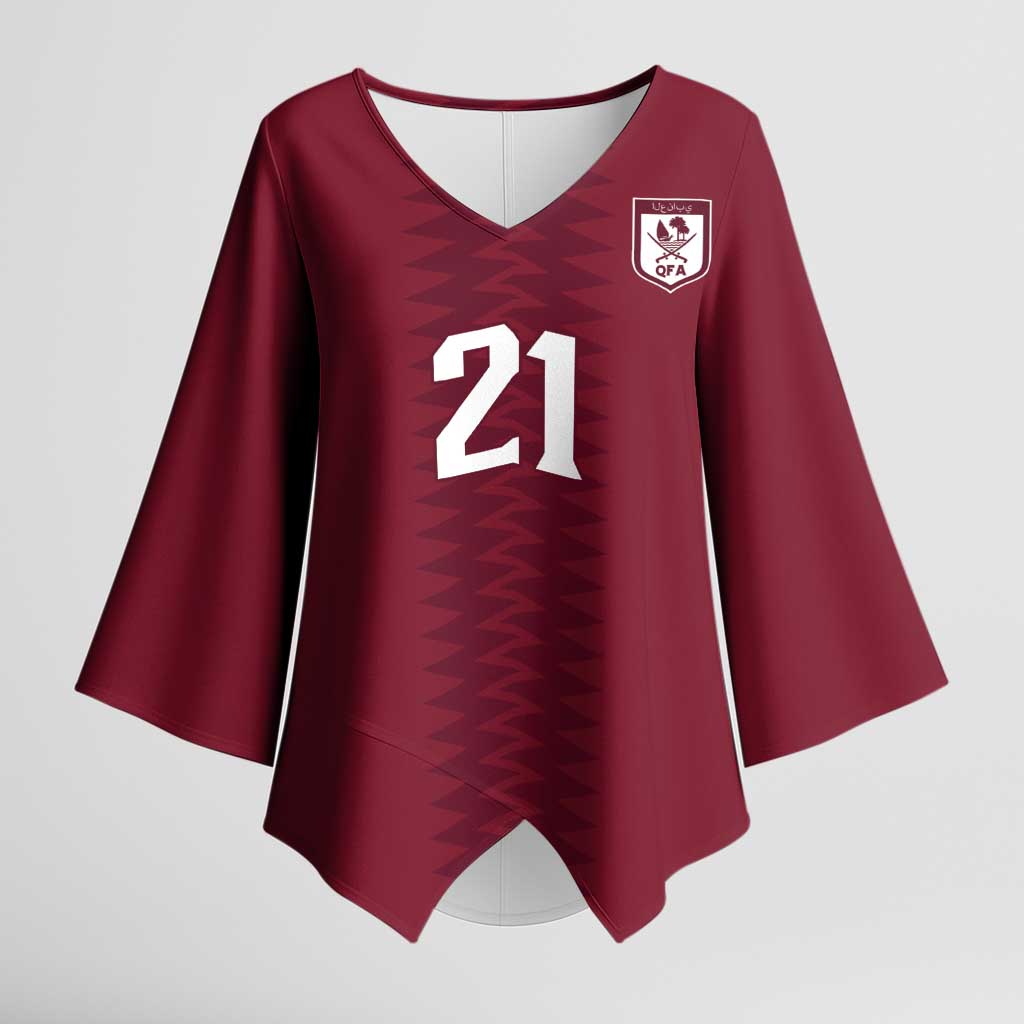 Qatar WC26 Custom Kimono Sleeve Blouse Maroon One Zigzag Pattern