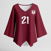 Qatar WC26 Custom Kimono Sleeve Blouse Maroon One Zigzag Pattern