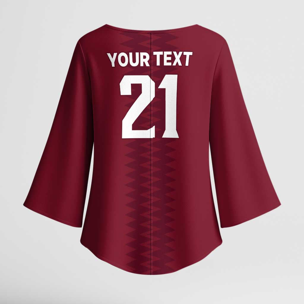 Qatar WC26 Custom Kimono Sleeve Blouse Maroon One Zigzag Pattern
