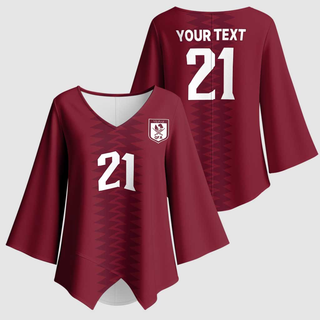 Qatar WC26 Custom Kimono Sleeve Blouse Maroon One Zigzag Pattern