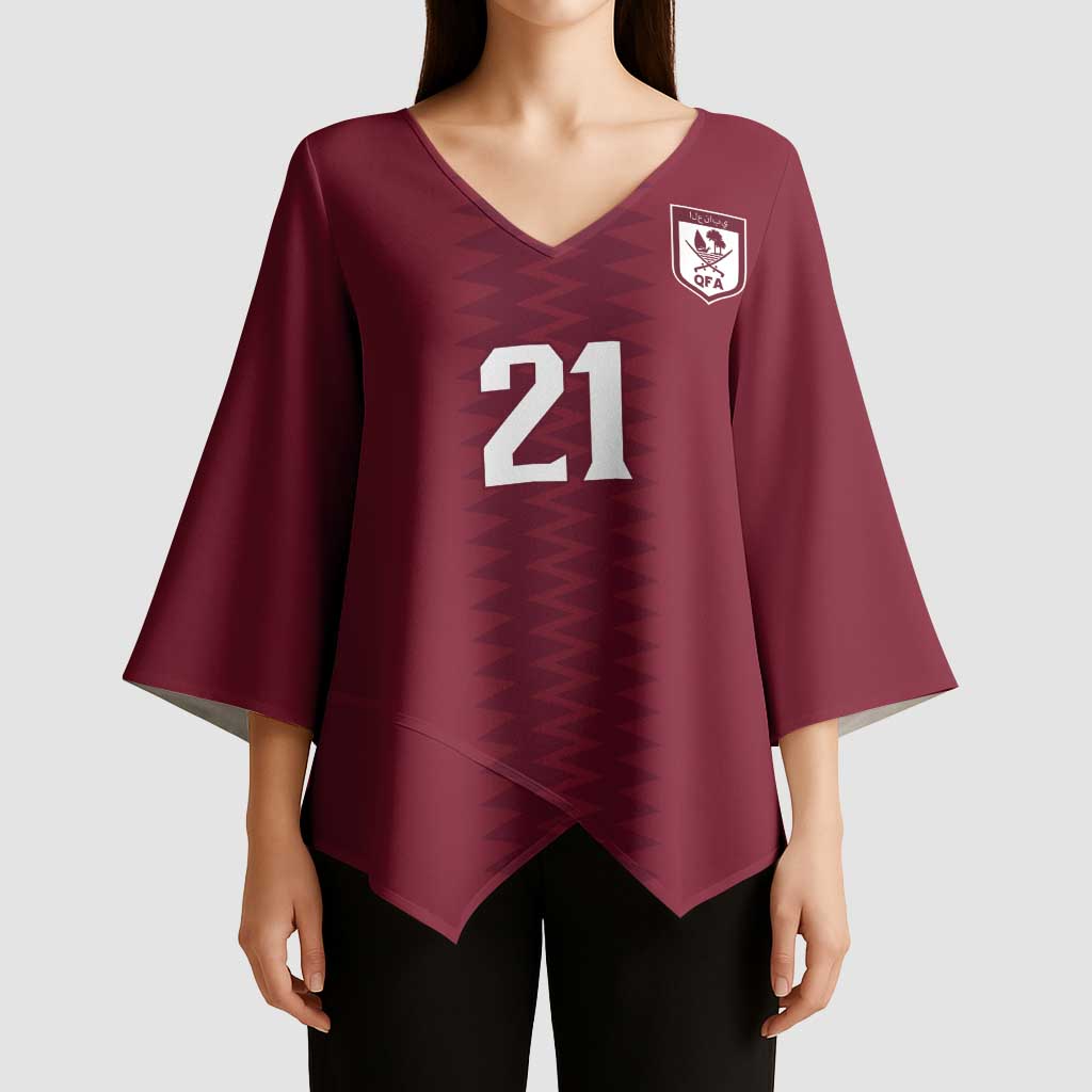 Qatar WC26 Custom Kimono Sleeve Blouse Maroon One Zigzag Pattern