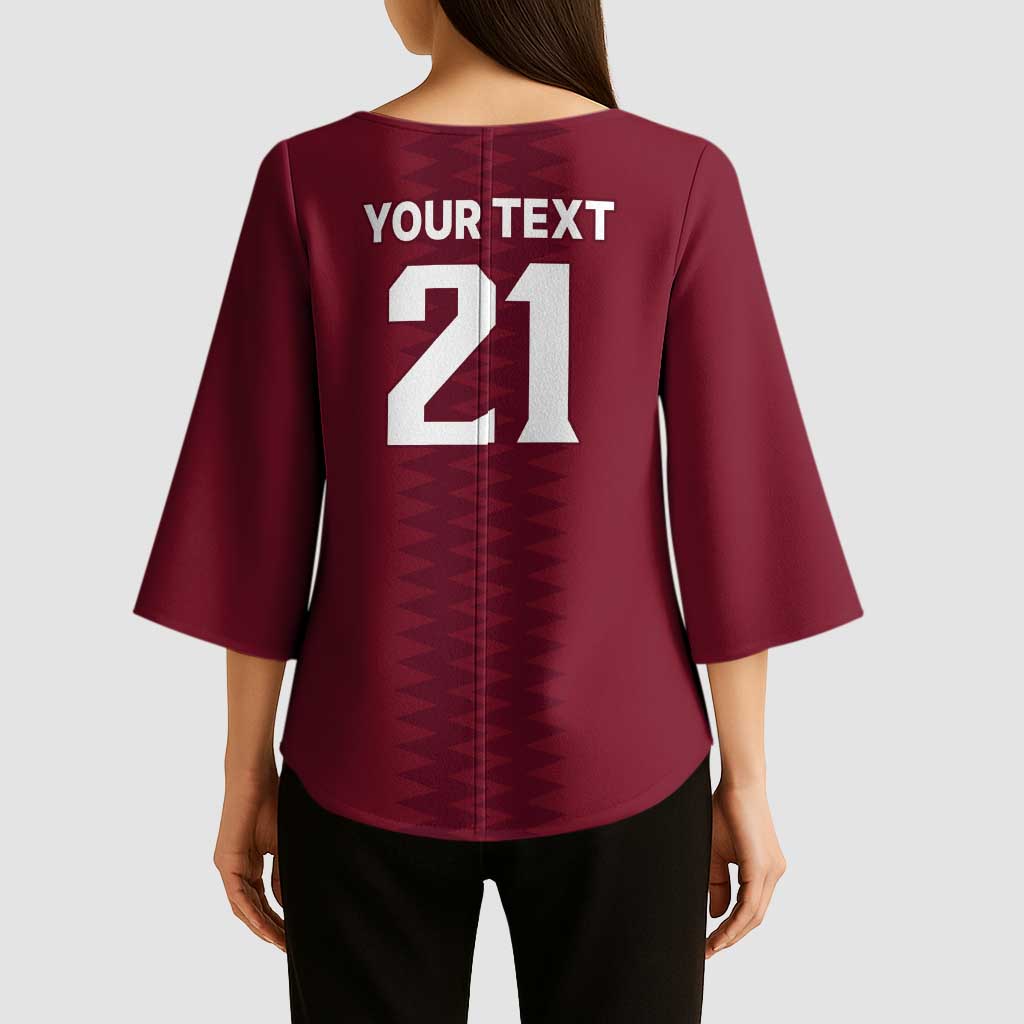 Qatar WC26 Custom Kimono Sleeve Blouse Maroon One Zigzag Pattern