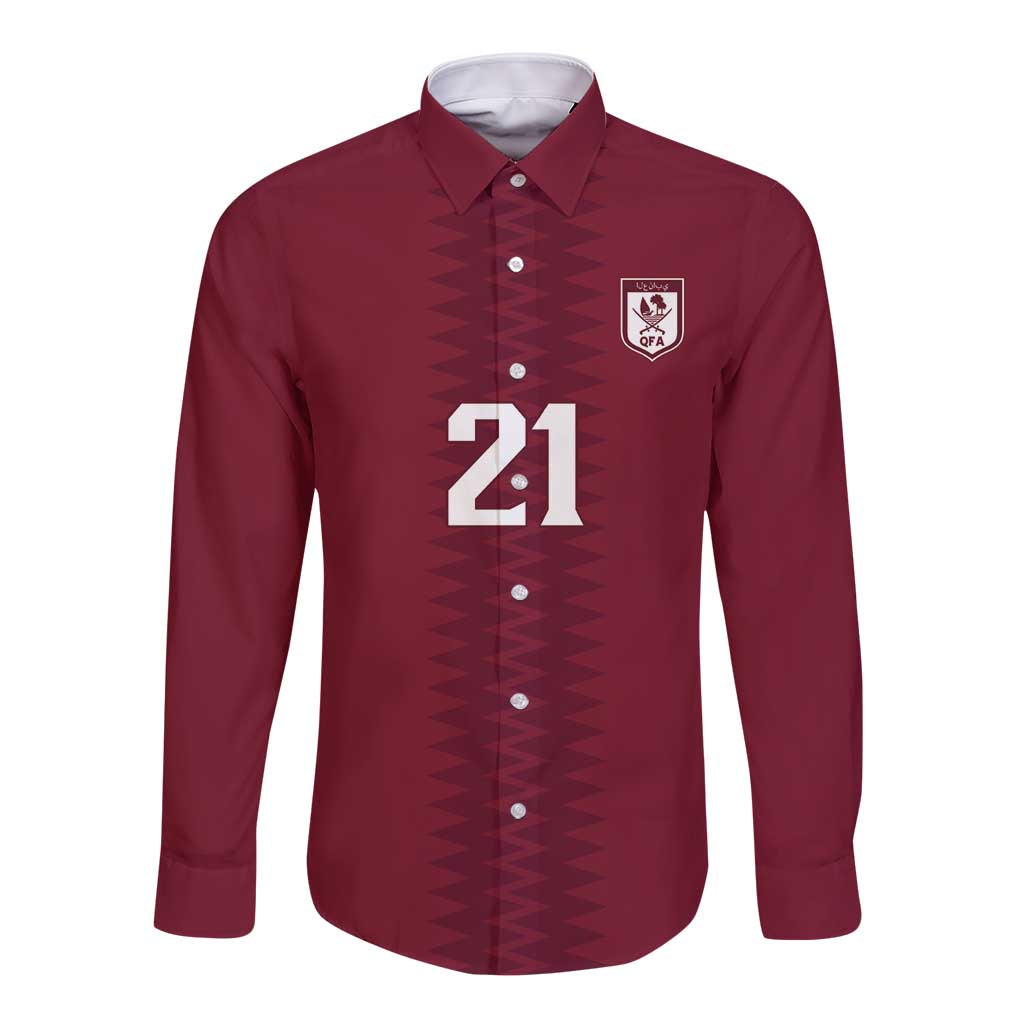 Qatar WC26 Custom Long Sleeve Button Shirt Maroon One Zigzag Pattern