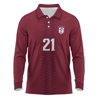 Qatar WC26 Custom Long Sleeve Polo Shirt Maroon One Zigzag Pattern