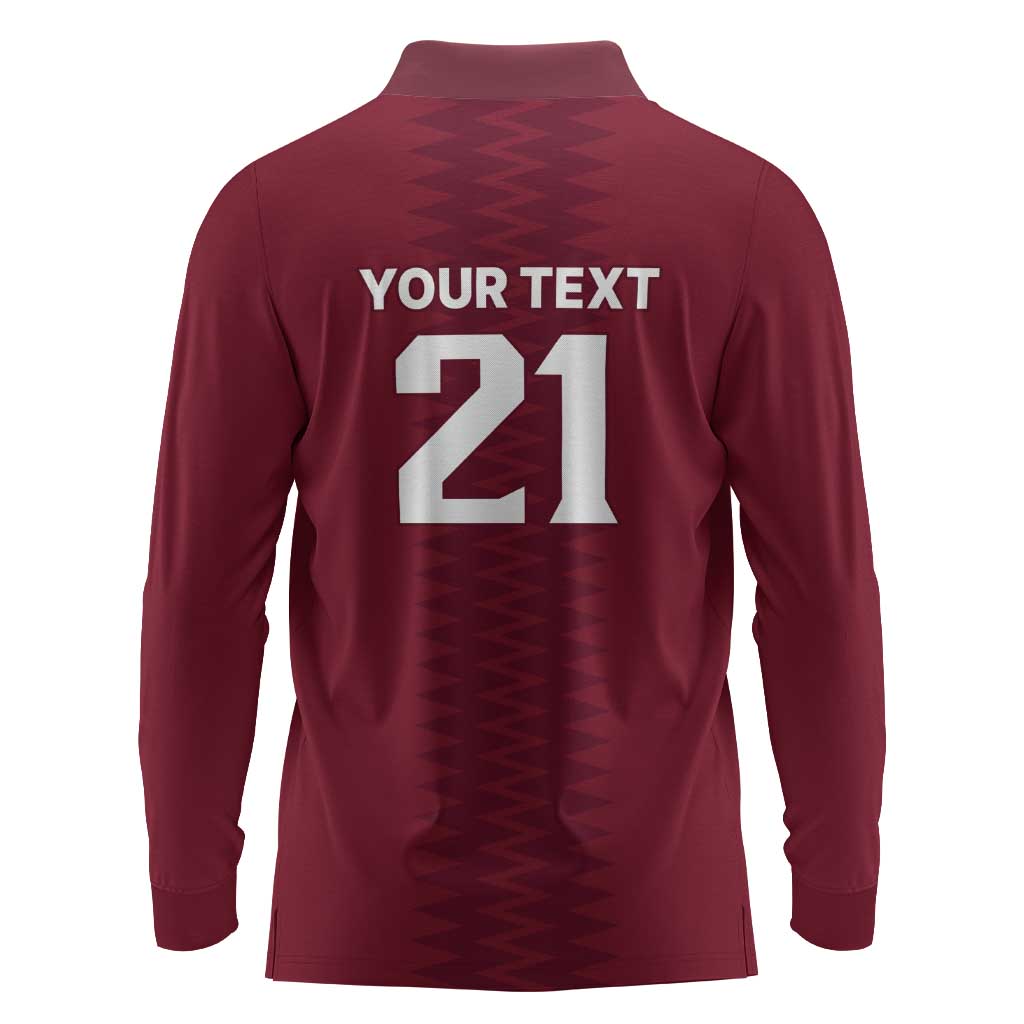 Qatar WC26 Custom Long Sleeve Polo Shirt Maroon One Zigzag Pattern