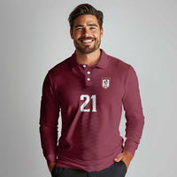 Qatar WC26 Custom Long Sleeve Polo Shirt Maroon One Zigzag Pattern