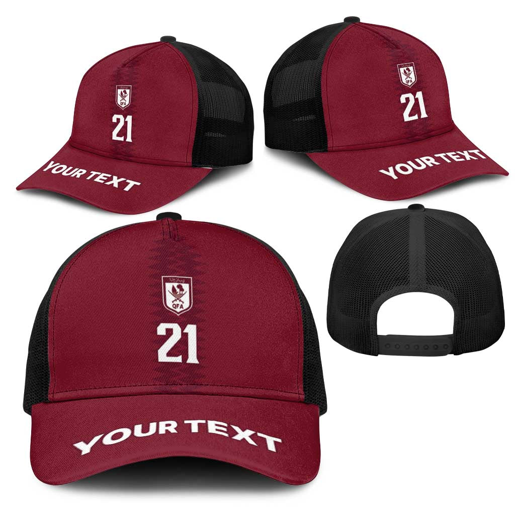 Qatar WC26 Custom Mesh Trucker Cap Maroon One Zigzag Pattern