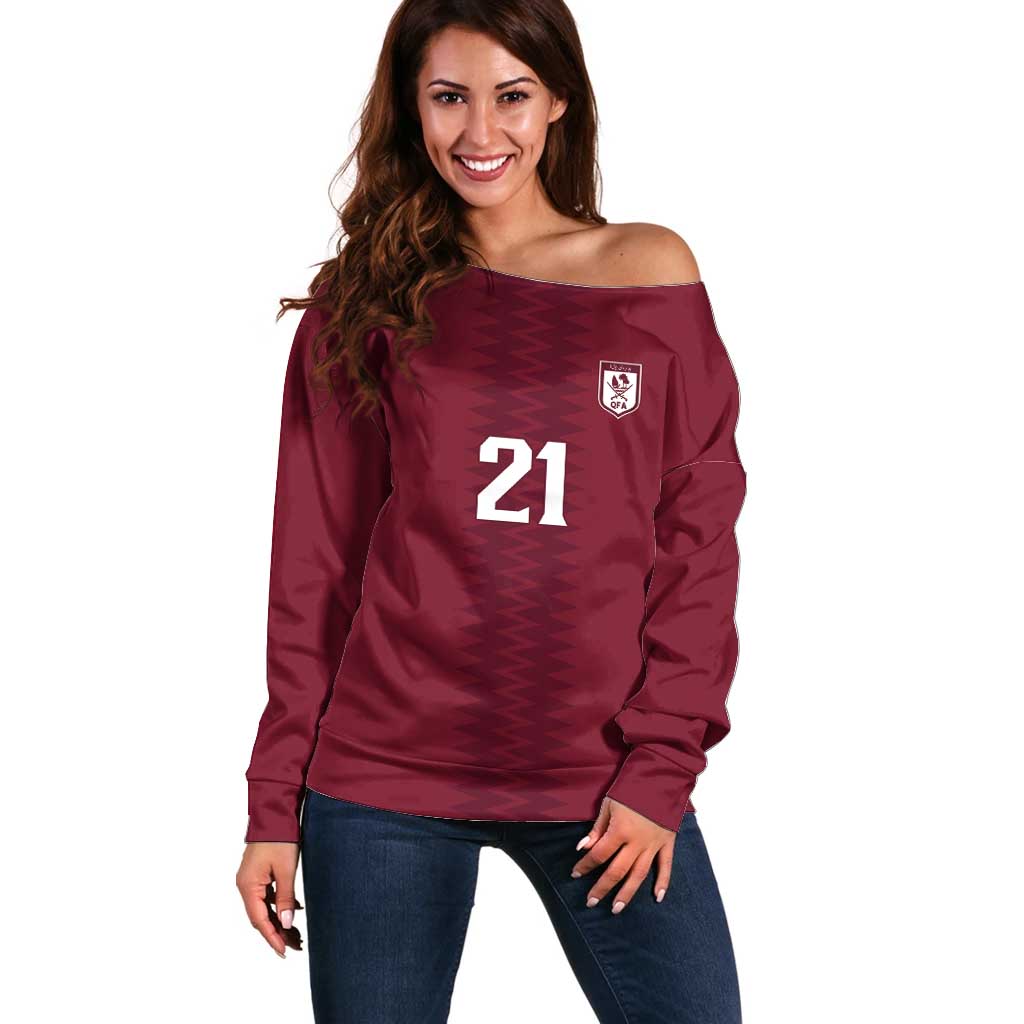 Qatar WC26 Custom Off Shoulder Sweater Maroon One Zigzag Pattern