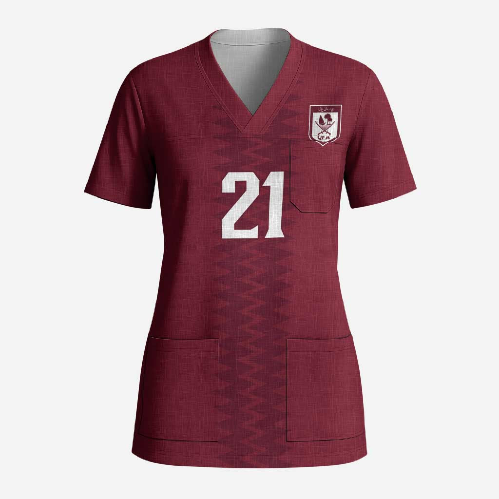 Qatar WC26 Custom Scrub Top Maroon One Zigzag Pattern