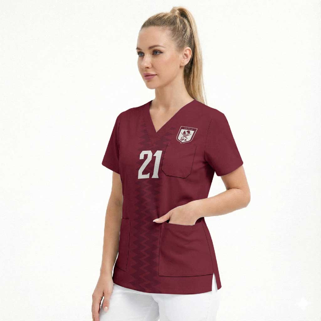 Qatar WC26 Custom Scrub Top Maroon One Zigzag Pattern