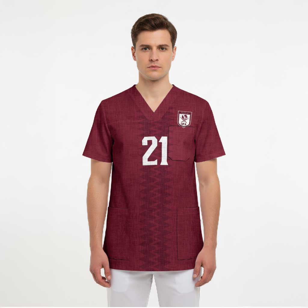 Qatar WC26 Custom Scrub Top Maroon One Zigzag Pattern