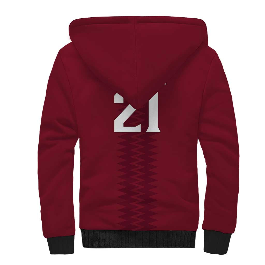 Qatar WC26 Custom Sherpa Hoodie Maroon One Zigzag Pattern