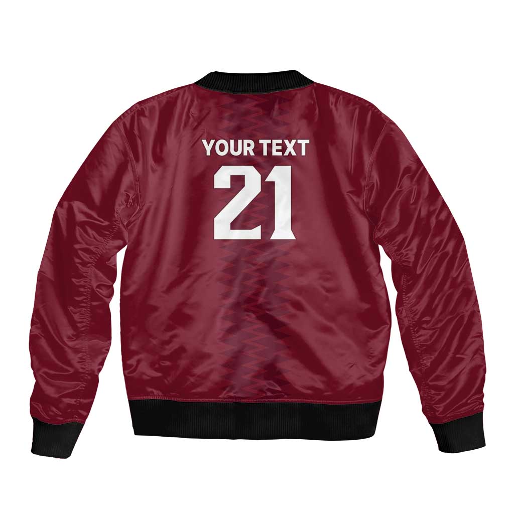 Qatar WC26 Custom Sleeve Zip Bomber Jacket Maroon One Zigzag Pattern