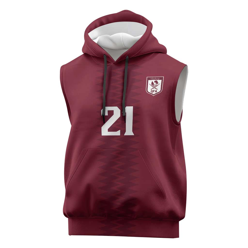 Qatar WC26 Custom Sleeveless Hoodie Maroon One Zigzag Pattern