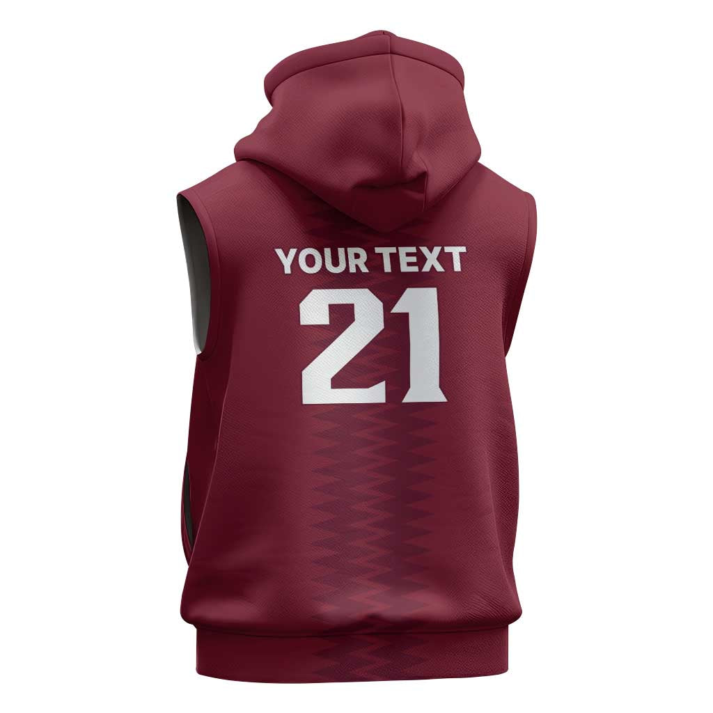 Qatar WC26 Custom Sleeveless Hoodie Maroon One Zigzag Pattern