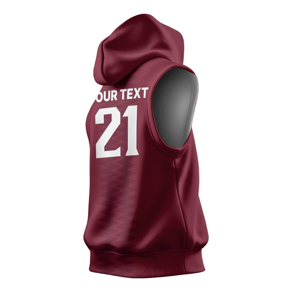 Qatar WC26 Custom Sleeveless Hoodie Maroon One Zigzag Pattern